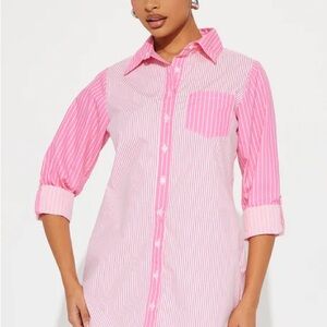 Fashion Nova Pink and White Striped Shirt